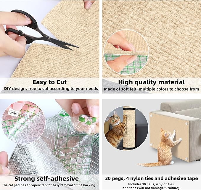 Couch Protector from Cat Claws 78.7"x15.8" Cat Scratching Mat Set, Cat Scratch Furniture Protector, Cat Scratching Post Scratch Pad Cover Replacement for Cat Tree Shelf Steps Couch Corner Wall