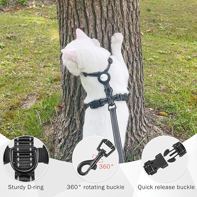 SCENEREAL Cat Harness and Leash Set Escape Proof with Airtag Holder, Reflective Pet Harnesses for Walking, Adjustable Kitty Vest Soft Harness Outdoor Indoor, Cute Travel Boys Girls Small Large Cats