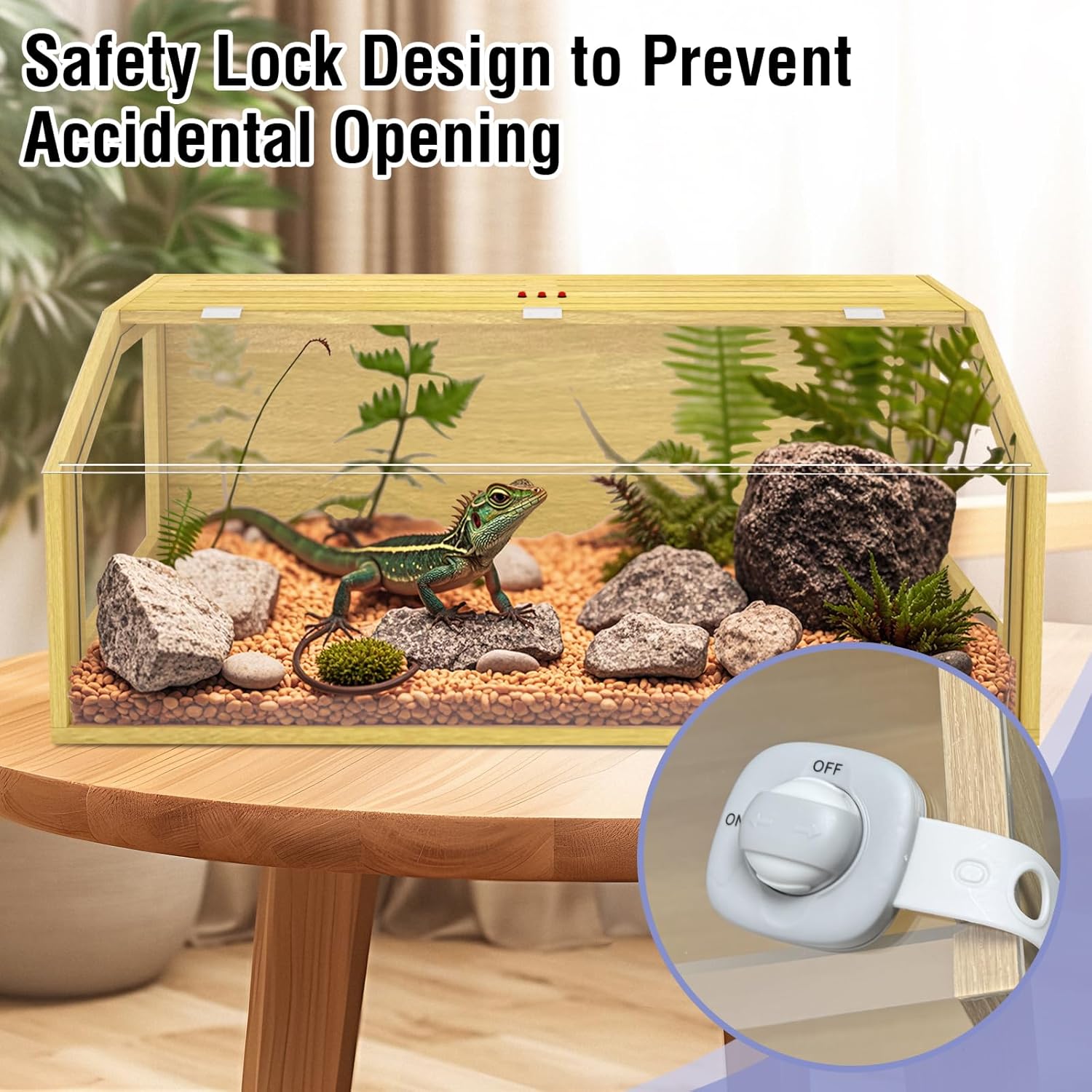 40 Gallon Large Reptile Tank, Wooden Snake Enclosure, Lockable Clear Acrylic Roof, Reptile Terrarium Cage with Feeding Tongs, Bearded Dragon Tank for Lizard, Leopard Gecko, 40" L x 16" W x 16" H