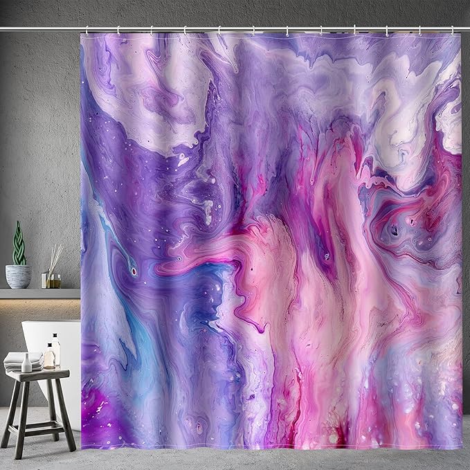 Aimego Purple Shower Curtain Pink and Purple Tie Dye Marble Shower Curtains Set with 12 Hooks for Bathroom Decor Accessories Bathtub Curtain, 72"x72"
