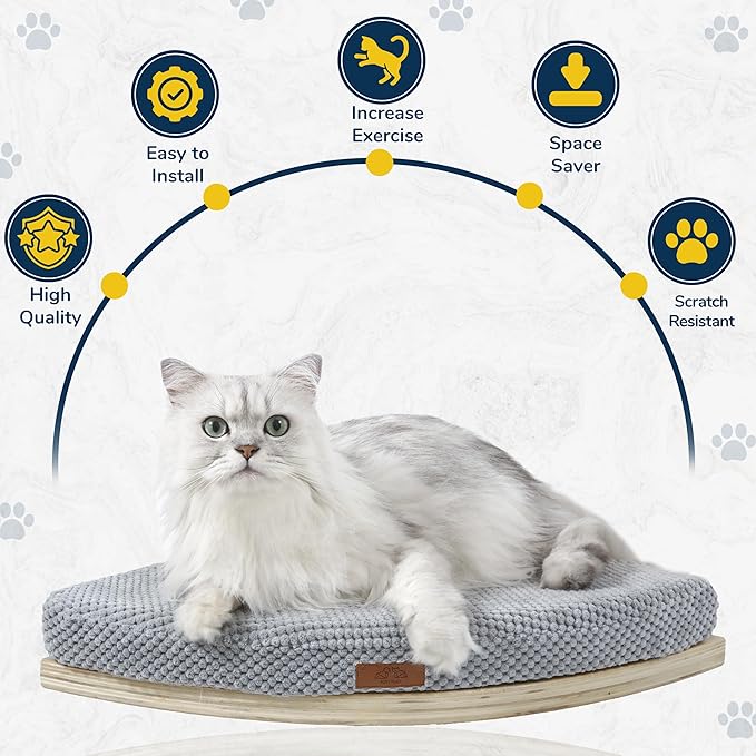 Corner Cat Wall Shelf, Wall Mount Cat Shelves with 2 Climbing Steps, Large Floating Cat Shelves for Wall, Wall Cat Bed Furniture and Perch for Indoor Cats (Wood Color)