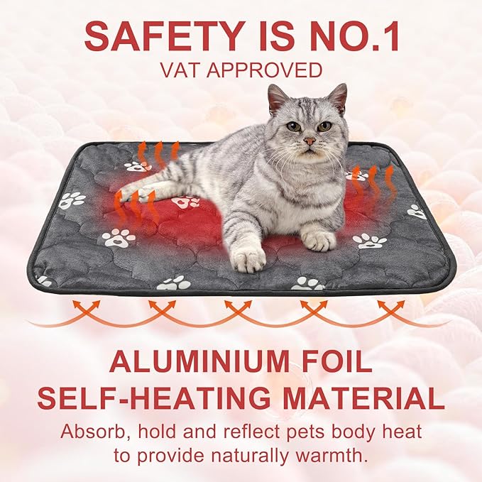BEAUTYZOO Self Warming Cat Bed Pad, Self Heating Dog Bed Mat, Heated Cat Bed for Indoor Outdoor Cats, Thermal Warmer Pet Pad for Kitten Puppy Washable Non-Slip Chew Proof, 1 Pack 23 x 35 Inches Gray