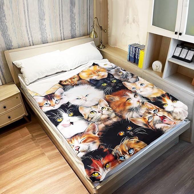 50" x 80" Blanket Comfort Warmth Soft Plush Throw for Couch Cute Cats Breed Collage Pet