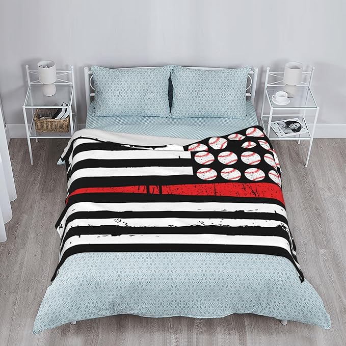 Baseball Flag Soft Throw Blanket Flannel Fleece Blankets Warm Cozy Lightweight Fuzzy Blanket for Bed Sofa Couch Home Decor 80"X60"