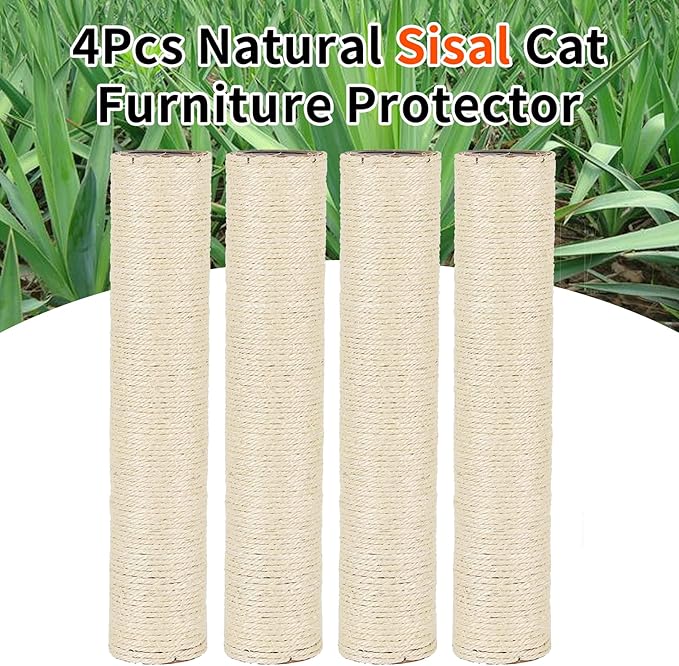 VCEPJH Cat Scratching Post Replacement 4 Pcs 12in Cat Tree & Tower Scratch Pole Refill Parts with M8 Screws Sisal Rope Cat Furniture Protector for Indoor Kittens Tree Tower (White)