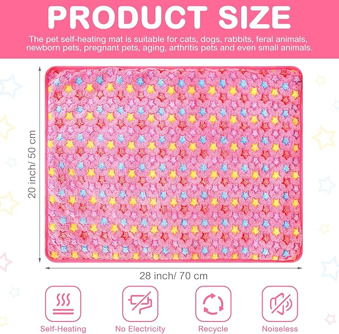 2 Pack Self Warming Cat Bed Pet Self Heating Pad Cat Warming Bed Mat Thermal Cat Mat Washable Reflects Body Heat Removable Cover for Indoor Outdoor Feral Pet (Little Star,20 x 28 Inch)