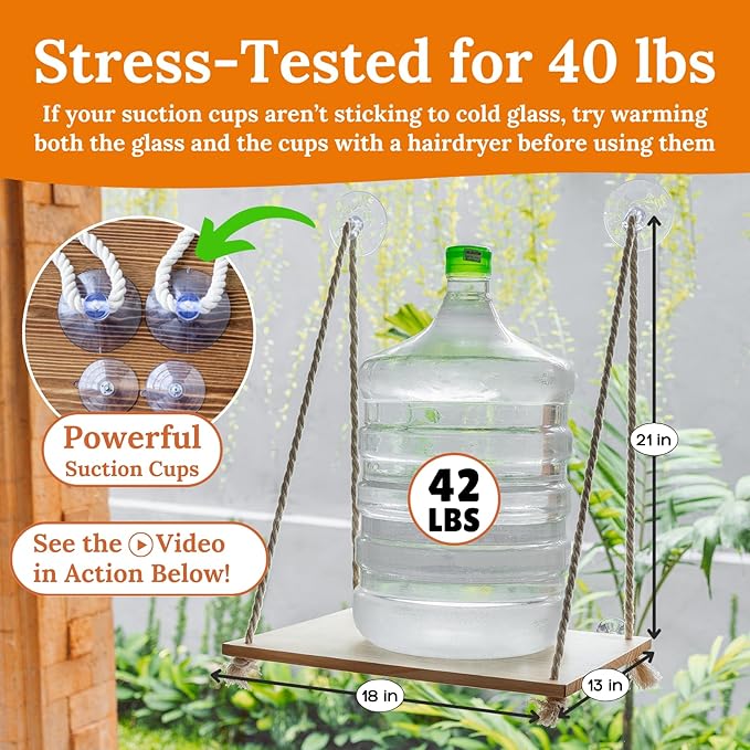 Cat Window Perch - Cat Hammock for Window - Solid Wood Seat & Strong Suction Cups - Furry Cat Window Bed & Furniture for Cats Inside - Fluffy Hanging Window Shelf for Small Medium Indoor Cats