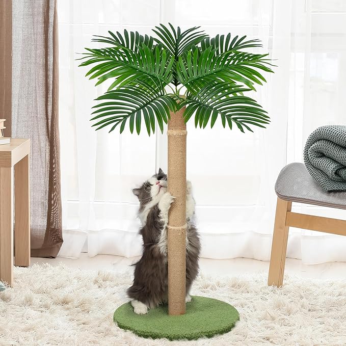 Cat Scratcher with Sisal Rope 39.4 inch Tall Cat Tree for Indoor Cats Large Adult Cat Scratching Post,Cute Kitten Cat Scratching Posts in Palm Tree