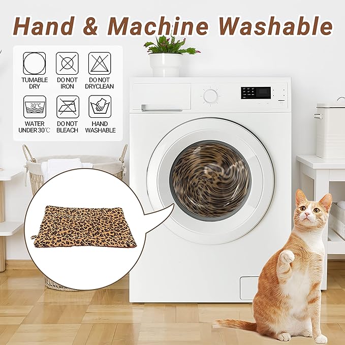 FLYSTAR Cat Bed Mat for Indoor Cats - Self Warming Leopard Cute Cat Bed Mat, Soft Warm Washable Self Heating Cat Bed Pad for Small, Medium, Large Cats & Puppies(19.7"*29.5")