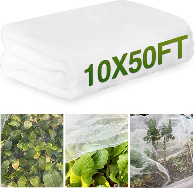 10x50FT Mosquito Netting,Garden Mesh Ultra Fine Plant Netting Barrier for Garden Protection,Mosquito Mesh Screen for Protect Vegetables Fruits from Birds Bugs