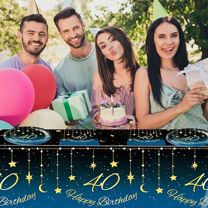 40th Birthday Party Decorations, 41Pcs Starry Galaxy Party Supplies Includes 20 Plate 20 Napkins and 1 Tablecloth, 40 Years Old Birthday Theme Party Decorations for Mens Women Birthday Party Favors