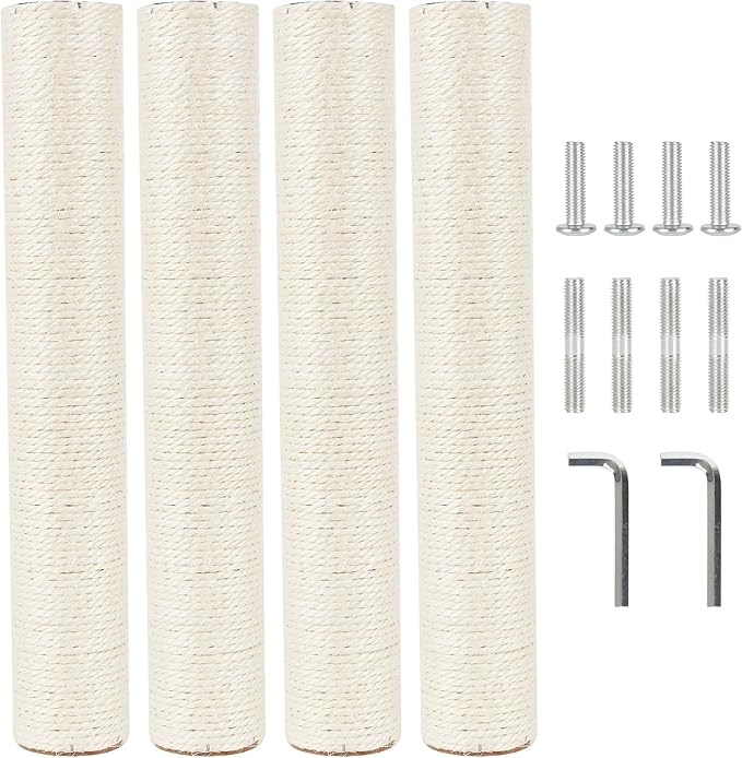 4 Pcs 2.9in 7.4cm Diameter Cat Tree Replacement Post Scratching Sisal Pole (M10, 17.7in/45cm)