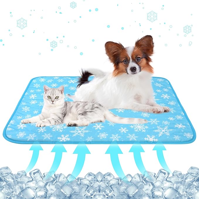 DELIFUR Dog Cooling Mat- Pet Cooling Mat Outdoor for Dogs Self Cooling Pad for Small Medium Dog Machine Washable (Large, Blue)