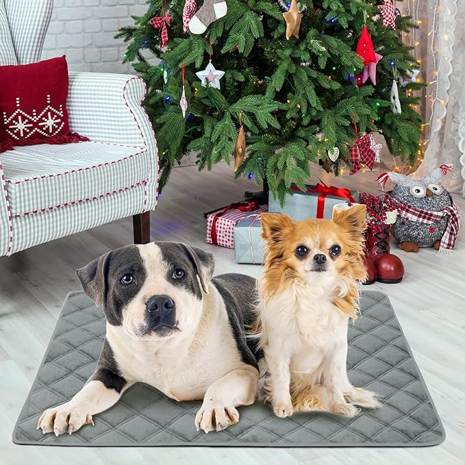 Self Warming Dog Bed, Pet Crate Pad for Indoor and Outdoor, Washable Heating Dog Kennel Mats with Non-Slip Bottom for Small Medium and Large Dogs - Grey, M:28"x45"