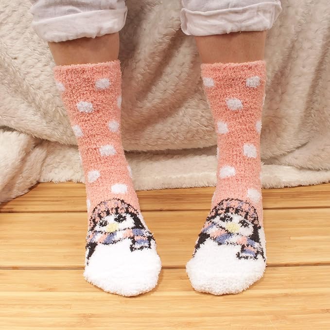 BambooMN Women's Super Soft Warm Microfiber Fuzzy Cozy Animal Socks or Christmas Winter Animal Socks, Value Pack