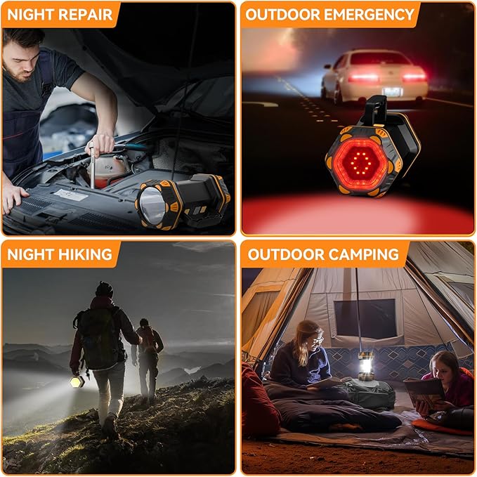 AlpsWolf Camping Lantern Rechargeable, LED Camping Flashlight, 4800 Capacity, Portable Camping Light 12h Standby, 4+4 Modes for Emergency, Hiking, Power Outages, Fishing Orange