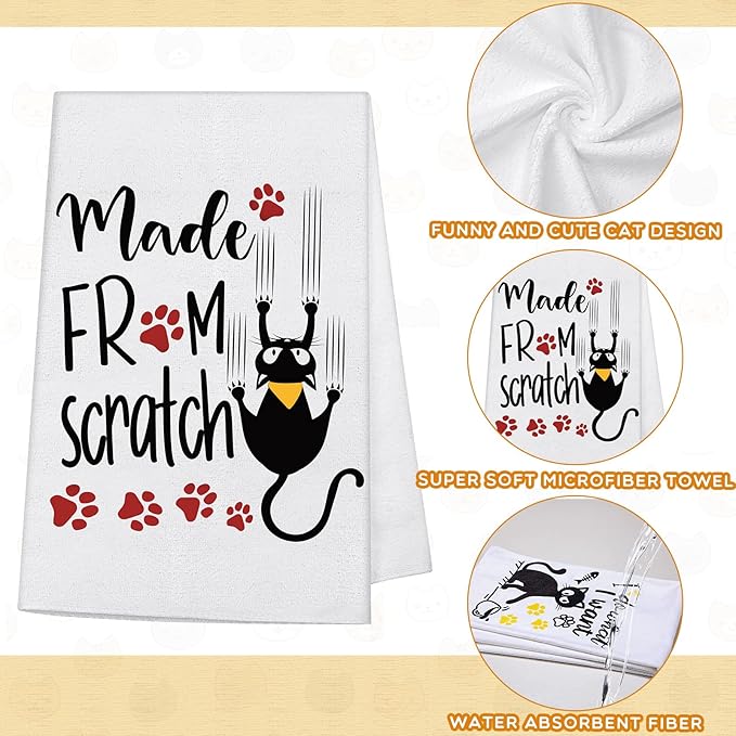 6 Pcs Cat Kitchen Dish Towels with Sayings, Cute Hand Towels for Cat Lover Halloween Housewarming Gifts