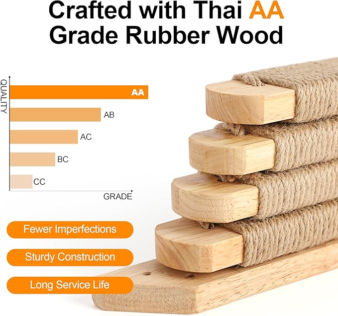 FUKUMARU Cat Climbing Shelf Wall Mounted, Four Step Cat Stairway with Jute Scratching for Cats Perch Platform Supplies