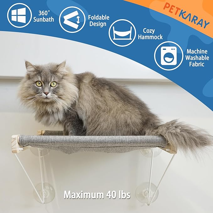 PETKARAY Cat Window Perch, Foldable Cat Hammock for Window, Stable Window Shelves for Indoor Cats, Set Includes 2 Pack of Window Stairs
