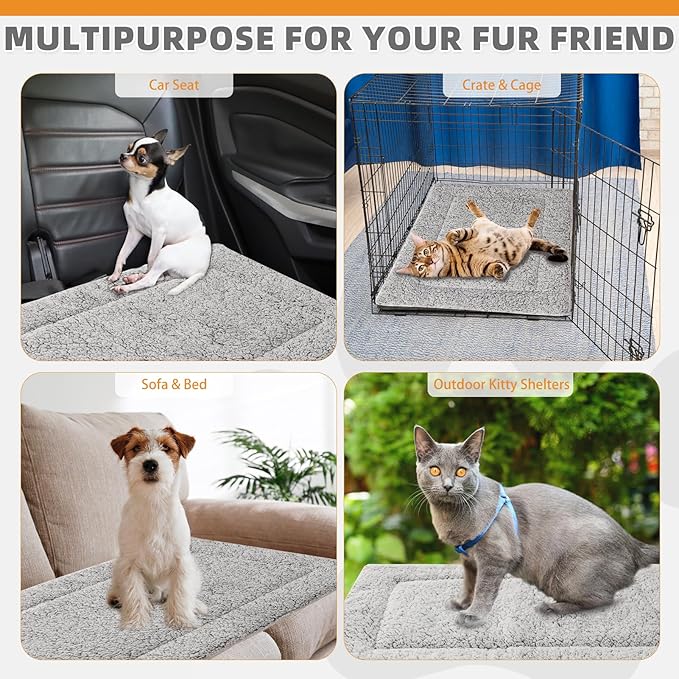 KOOLTAIL Double Used Self Warming Cat Bed Self Heating Cat Dog Mat 28*19inch, Soft Thermal Pet Pad for Indoor Outdoor, Dog Crate Pad, Washable Cat Bed Blanket for Large Kitten Puppy Small Animal, Grey