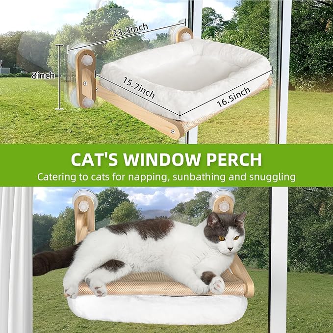 Cat Window Shelf, Cat Window Perch, Cat Window Hammock*1, Cat Pedestal for Window*2, Sturdy Solid Wooden Cat Window Perch Stairs,Cat Seat for Window Sill, Sturdy Window Step for Indoor Cats