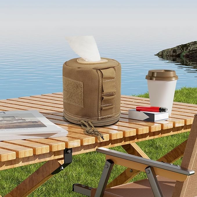 AOUTACC Tactical Roll Paper Storage Bag,Toilet Roll Paper Storage Holder with Molle Mounting Strap,Tissue Cover Organizer for Outdoor Camping,Hiking,Tactical Game-Brown