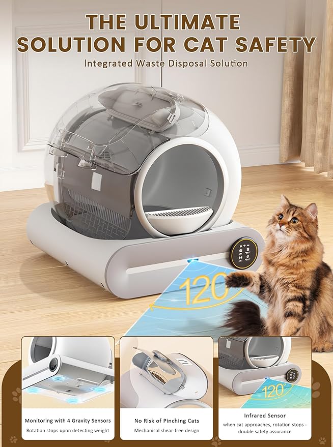 (2025) Self Cleaning Litter Box, Upgraded Robot Automatic Litter Box for Multiple Cats, 65L+9L Extra Large, Features Negative ion Sterilization and Deodorization, APP Control, Health Monitor