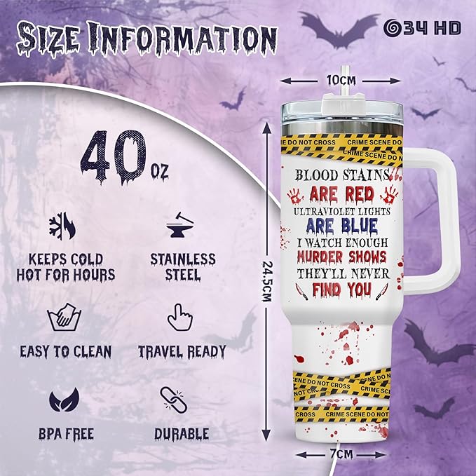34HD Horror Cat Tumbler with Lid & Straw, 40oz Stainless Steel Vacuum Insulated Coffee Mug with Kitty, Horror Movie Cup, Black Cat Gifts for Women Birthday Halloween Christmas Mothers Day