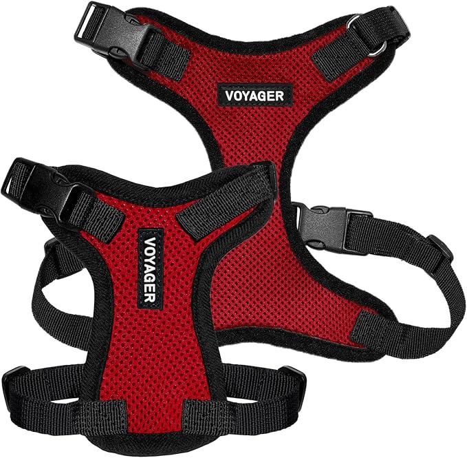 Voyager Step-in Lock Pet Harness - All Weather Mesh, Adjustable Step in Harness for Cats and Dogs by Best Pet Supplies - Red/Black Trim, L