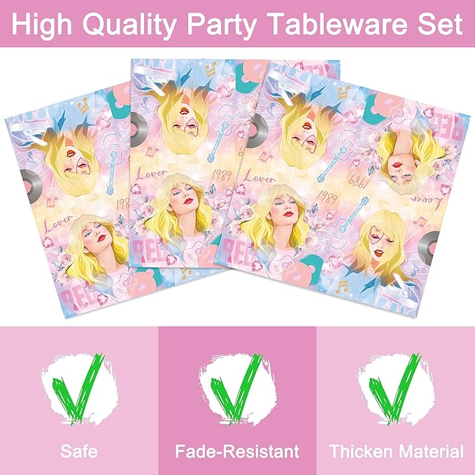 96 Pcs Birthday Party Plates Napkins Forks Supplies Paper Tableware Set Disposable Table Decorations for Girls Birthday Party, Serves 24 Guests