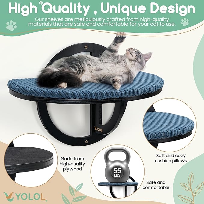 Bubble Cat Wall Shelves - Black Cat Wall Hammock,Modern 5 Large Steps & perches, Sturdy Indoor beds with Cushion for Sleeping, Climbing, Mount Scratcher - Decor Furniture, Easy Installation