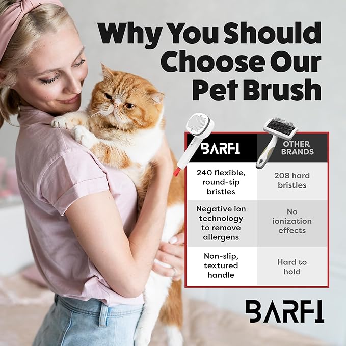 BARFI Pet Brush - Self-Cleaning Pet, Cat, Dog Shedding Brush - Multi-Functional Grooming Tool with Negative Ion Technology, Vibrating Massager, Wood's Lamp (White) - Free Pet Bowl