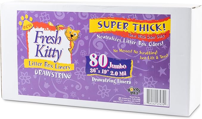 80 Count Fresh Kitty Litter Box Liners Super Thick, Durable, Easy Clean Up Jumbo Drawstring Scented Litter Pan Liners, Bags for Pet Cats