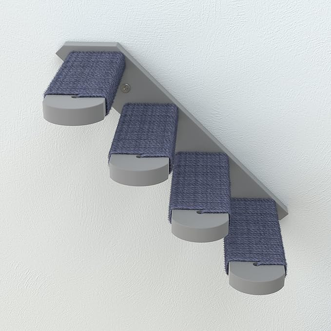 Skywin Cat Steps - Grey Solid Rubber Wood Cat Stairs Great for Scratching and Climbing - Easy to Install Wall Mounted Cat Shelves for Playful Cats (Right to Left)