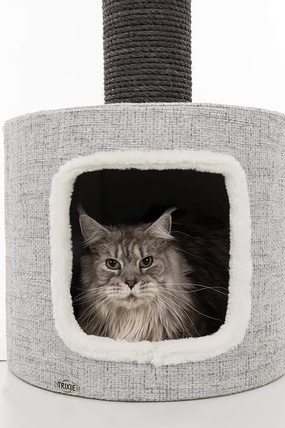 TRIXIE Fonda Cat Scratching Post 39 Inch - Cat Scratcher with Soft Fabric Covering Base and Durable Sisal Rope - for Large Cats with Condo Base and Platform - in Gray