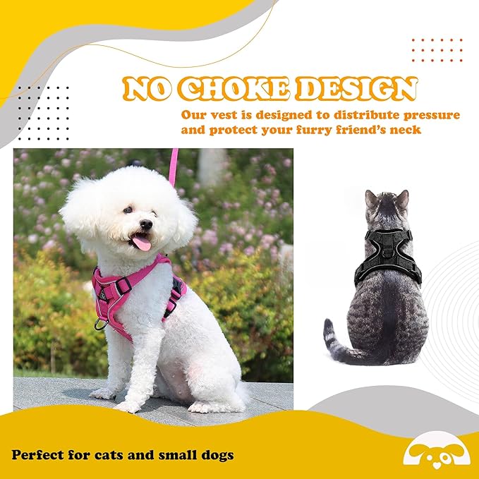 PetnBeyond Kitten Harness and Leash Set - Secure, Comfortable Control with Breathable Mesh Jacket - Adjustable Vest for Safe Walks with Reflective Strips - Kitty Escape Proof Kit (Small, Red)