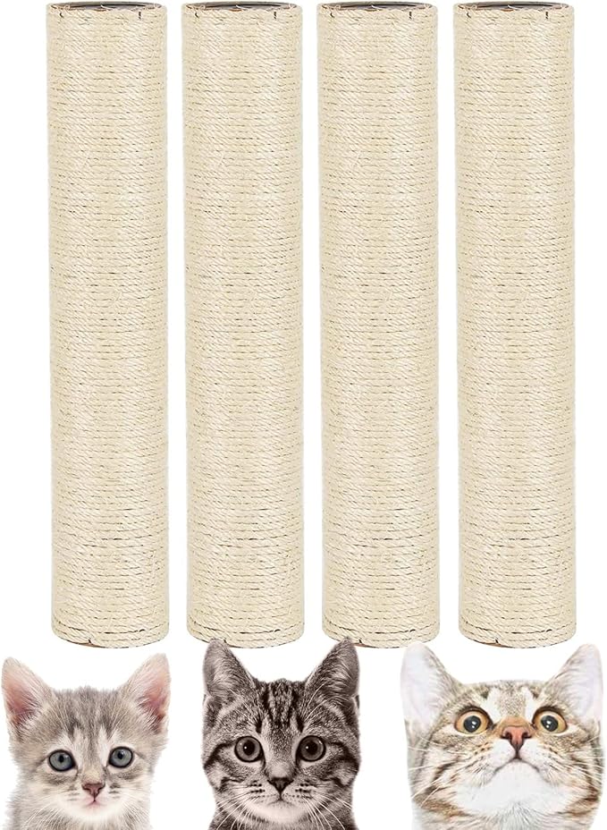 BNOSDM 4 Pcs M8 15”x2.75” Cat Tree Scratching Post Replacement Parts for Indoor Cats Tower Rope Scratch Poles Refill Sisal Pole Part for Refurbishment Hemp Kitty Furniture Accessories Spare