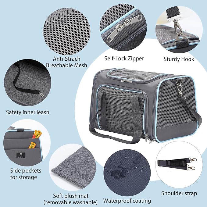 A4Pet Airline Approved Cat Carrier Dog Carriers,Removable Soft-Sided Portable Pet Travel Washable Carrier for Kittens,Puppies,Rabbit,Hamsters