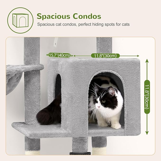 F46B Cat Tower for Indoor Cats | 46-Inch Sturdy Cat Condo for Multiple Adult Cats with Multiple Large Platforms, Hammock, and Anti-Tip Kit | Premium Quality Materials, Light Grey