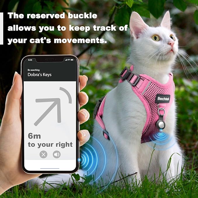 Cat Harness and Leash for Walking, The Upgrade Can be Adjusted in Four Directions and Breathable Cat Harness for Anti Escape That can be Fitted and Positioned, Reflective Strips Harness, Pink,S