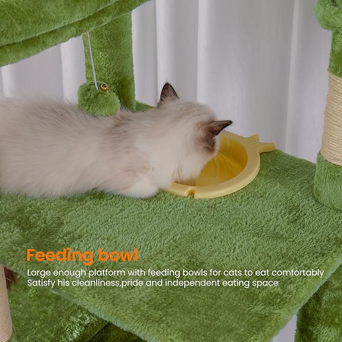 Heybly Tall Cat Tree,78 inch Multi-Level Cat Tower for Indoor Cats,2 Widened Plush Perches Cat Condo with Scratching Board and Big Caves,Green HCT033GR