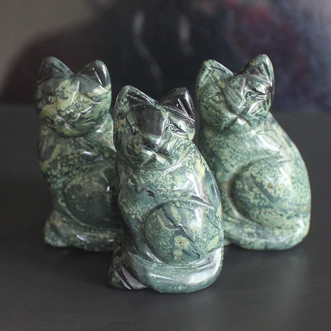 2'' Hand Carved Mixed gemstom cat Figurine Animal Carving (kambaba Jasper)