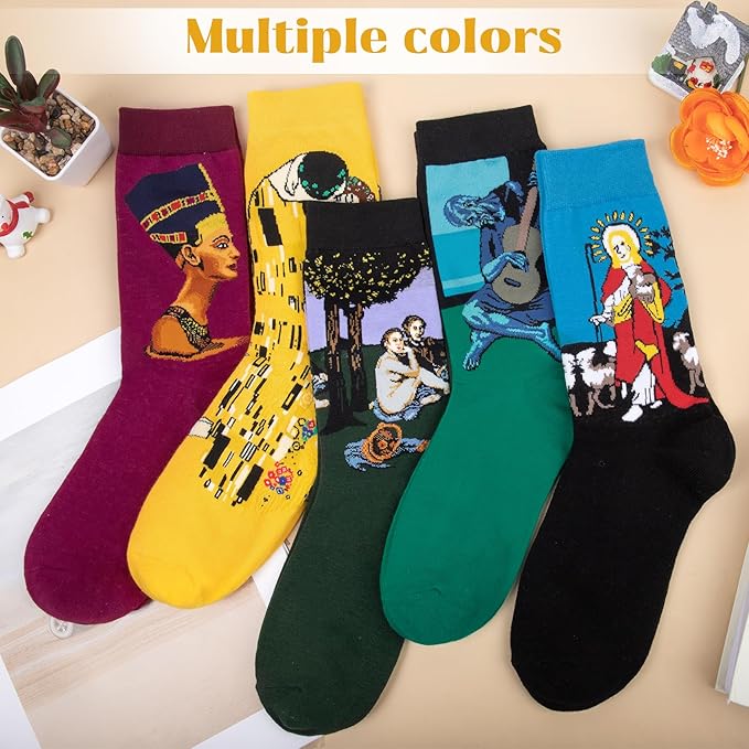 5 Pairs Womens Fun Famous Painting Patterned Art Socks Cotton, Printed Cool Novelty Funny Socks for Women