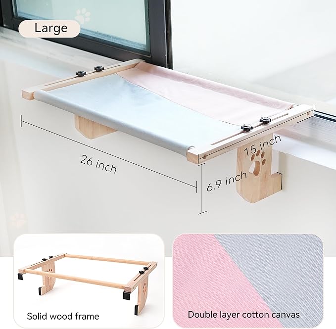 Cat Window Perch, Cat Window Hammock, Sturdy Cat Window Seat for Large Cats, Easy-to-Install and Removable Hammock for Cleaning – Damage-Free Window Mount, Medium & Large Sizes