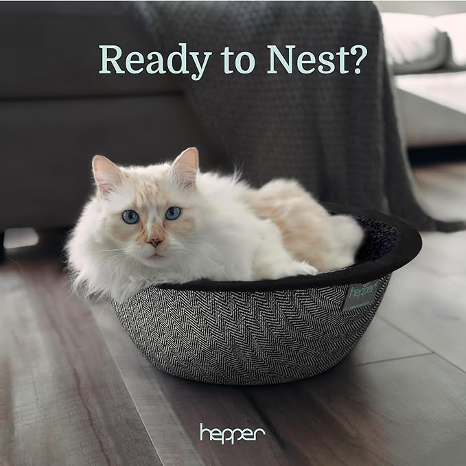 Hepper Cat Nest - Washable Cat Bed with Removable Fluffy Fleece Liner - Cozy Comfy Calming Cat Bed Round Shape - Cat Warming Bed - Donut Cat Bed Desk Ready - Small Cat Bed for Indoor Cats