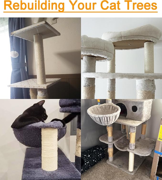 7.4cm 2.91in Diameter Cat Tree Scratching Post Replacement Sisal Pole Parts for Cat Tower (M8, 21.65in/55cm)