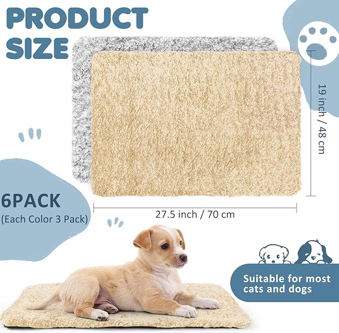 6 Pack Self Warming Cat Pads 19 x 28 Inch Self Heating Dog Cat Mats Extra Warm Thermal Pet Bed Washable Pet Crate Bed Mat Blanket Removable Cover Non Slip for Indoor Outdoor Pets (Grey Beige)