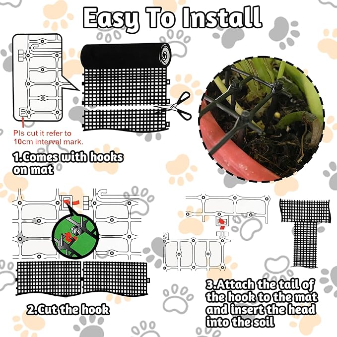 Fhiny Cat Deterrent Mat, Cat Repellent with Spike 6.6Ft Scat Mat for Kitten Coverage Prickle Digging Deterrent Training Network for Dogs Indoor Outdoor Keep Pet Out of Yard