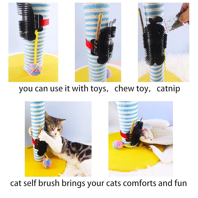 2 Packs Pet Self Groomer and Massage Combs, Cat Wall Scratcher with Catnip, Grooming Brushes for Long & Short Fur Cats, Dogs, and Kittens