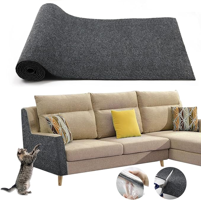 Cat Scratching Climbing Carpet Mat, Self-Adhesive Trimmable Anti Cat Scratcher Couch Furniture Protector from Cat Claws, Cat Post Covered Pad Replacement for DIY Cat Tree (Dark Gray, 15.8" x 118")
